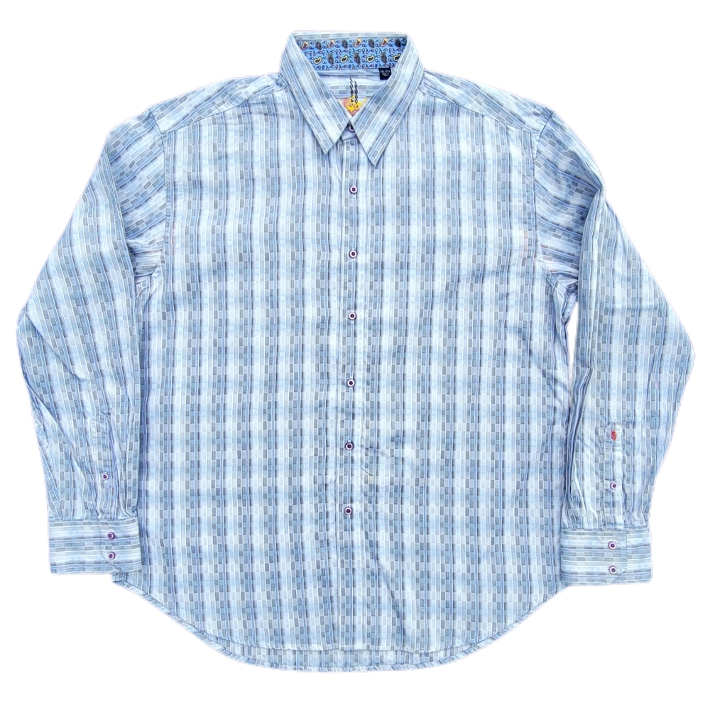 Robert Graham Grey Blue Stripes Paisley Contrasting Cuffs Long Sleeve Sz 2XL